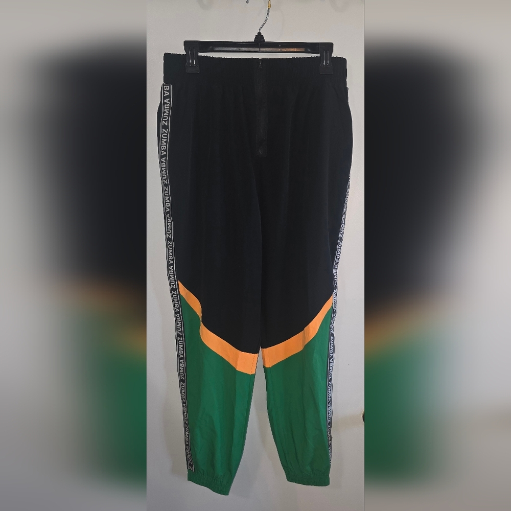 Zumba Fitness Black Pants with Green & Orange Colorblock